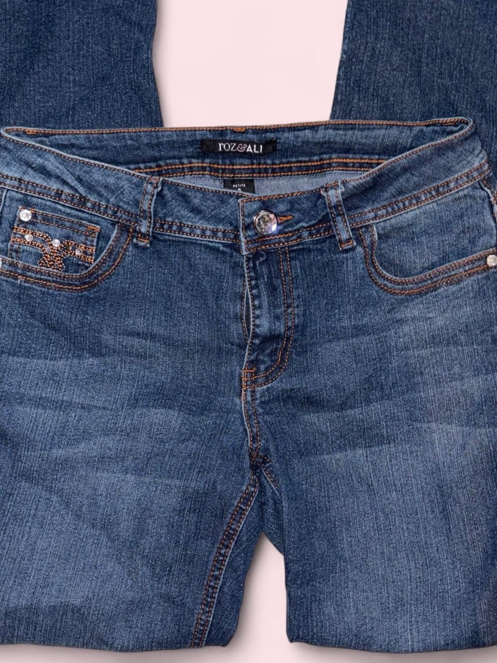 Roz & Ali Blue Straight Leg Jeans with Sequin-Trim Pockets